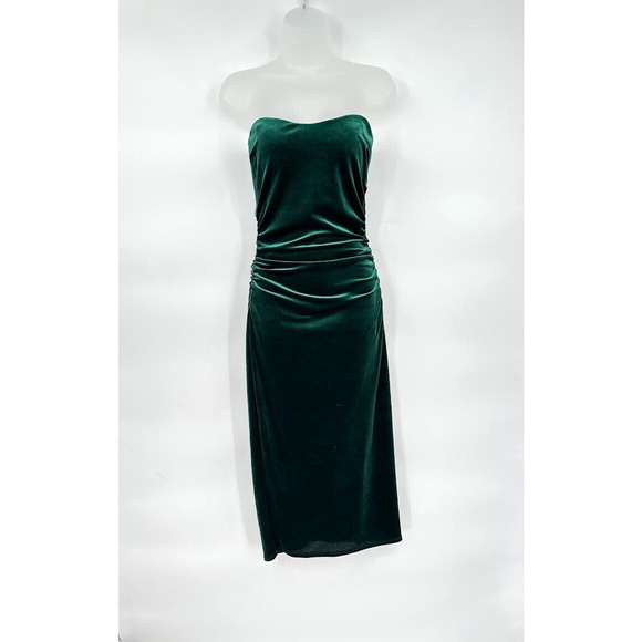 Windsor Green Velour Strapless Bodycon Midi Dress Sweetheart Neck Size Medium - Picture 1 of 6